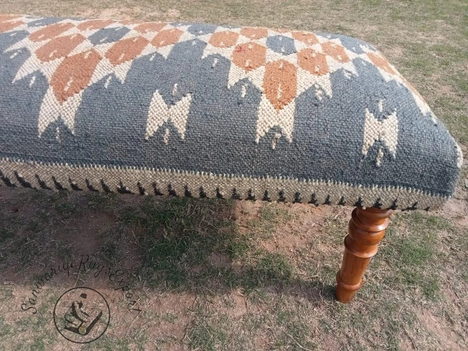 Kilim Bench – Wood Work Bench | Ottoman Bench | Turkish Rug Bench