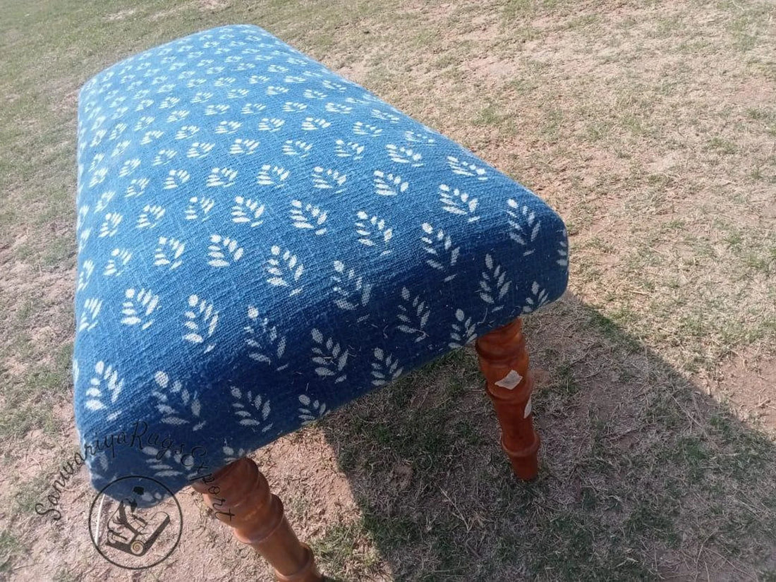 Block Printed Cotton Kilim Bench – Handmade Wooden Ottoman Seat