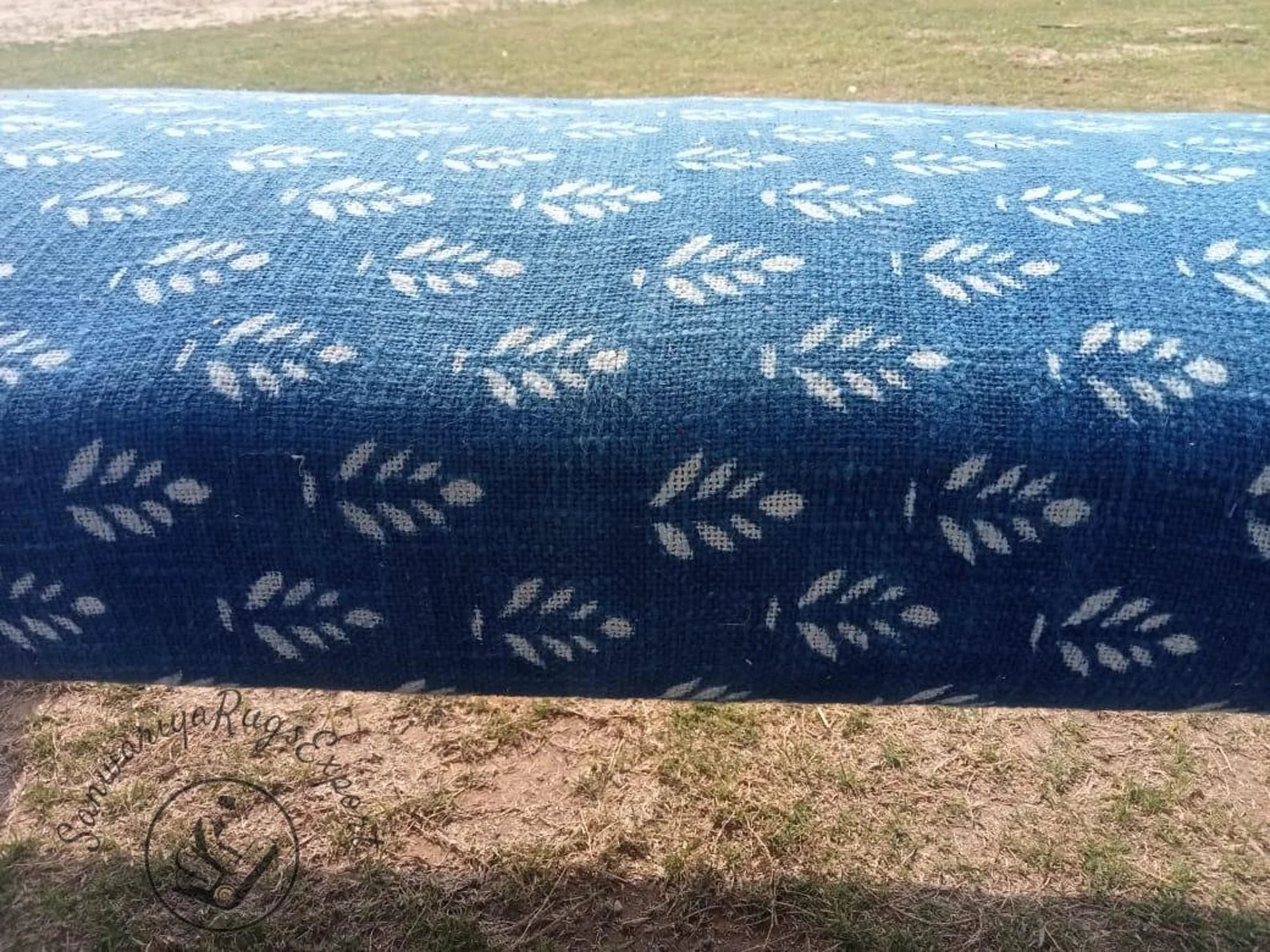 Block Printed Cotton Kilim Bench – Handmade Wooden Ottoman Seat