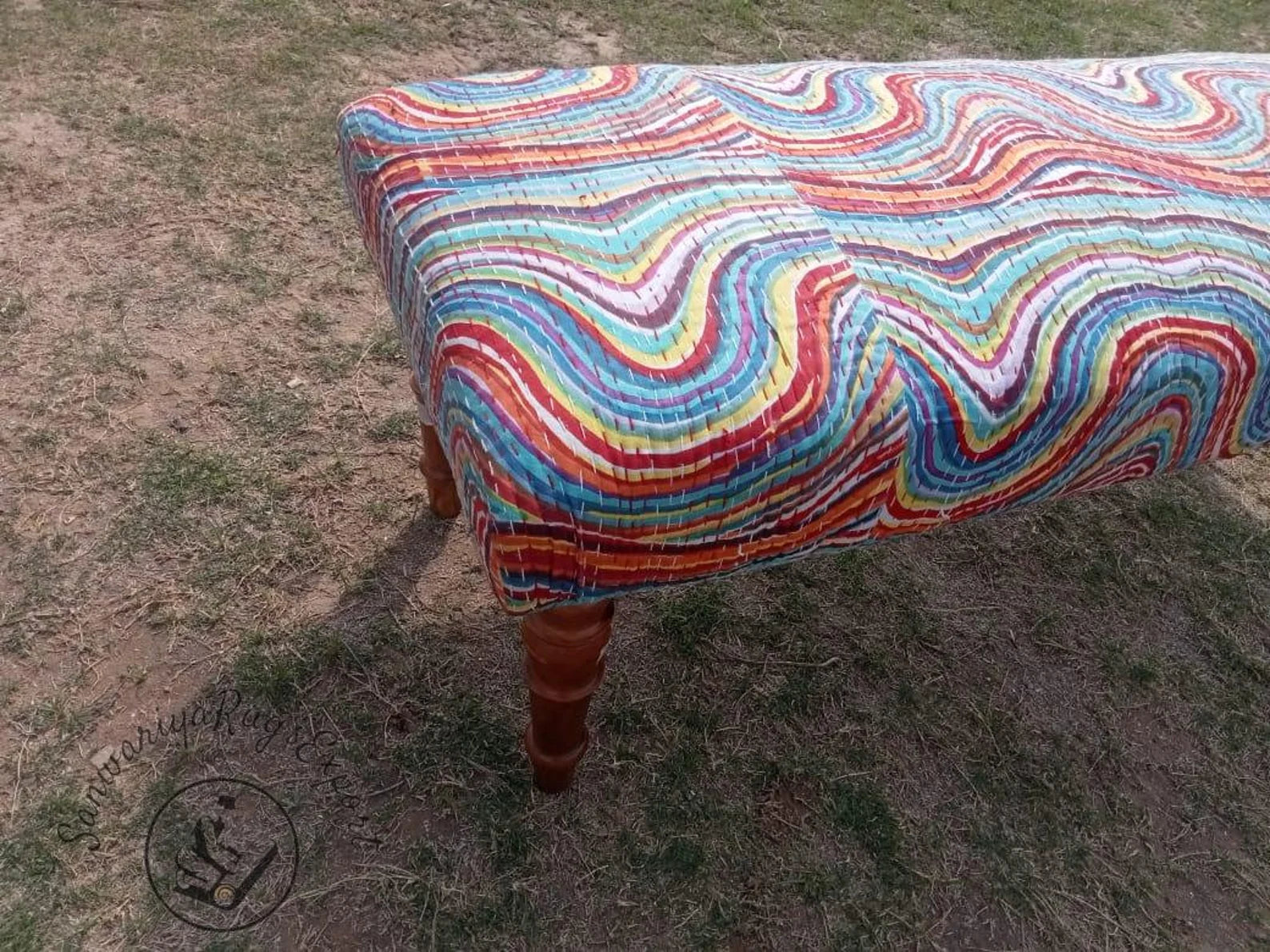 Kanta Printed Bench – Handmade Kilim Wood Work Ottoman Seating