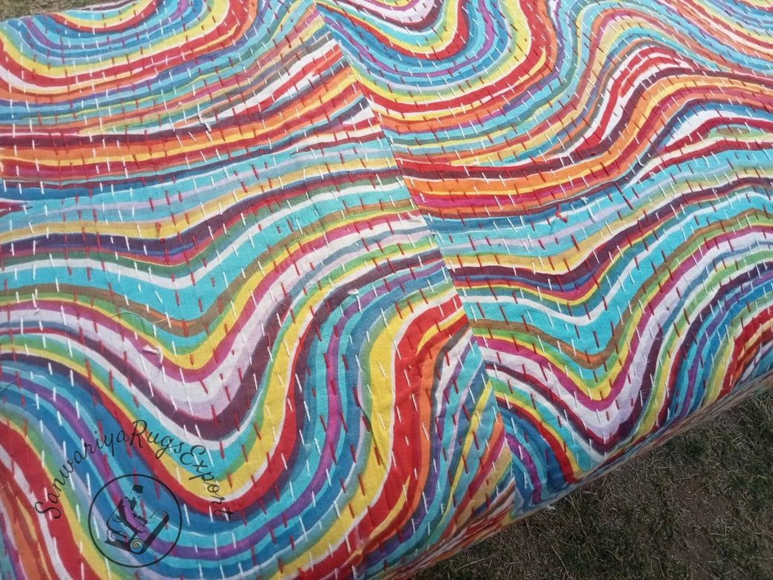 Kanta Printed Bench – Handmade Kilim Wood Work Ottoman Seating