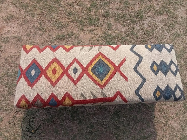Handmade Kilim Bench – Wool Jute Rug Upholstered Entryway Seating