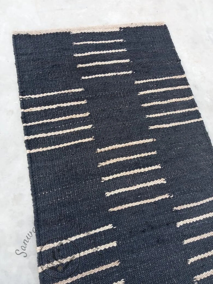 Black & White Line Jute & Hemp Rug – Handwoven Stair, Kitchen & Hallway Runner