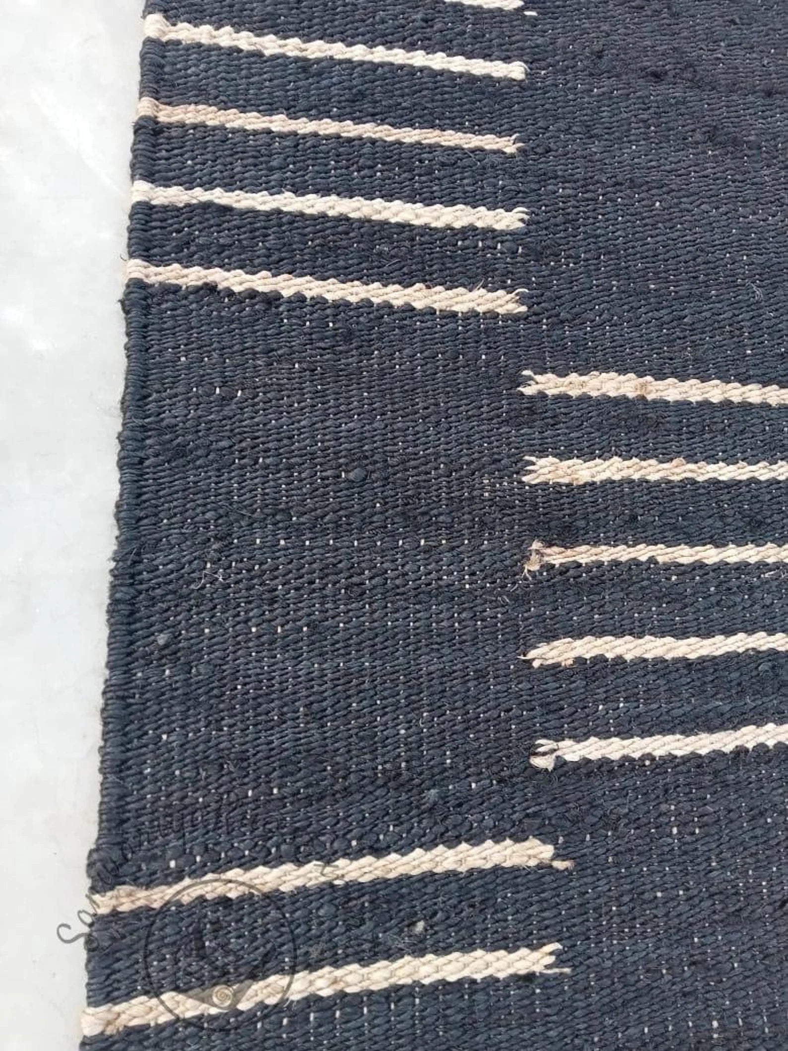 Black & White Line Jute & Hemp Rug – Handwoven Stair, Kitchen & Hallway Runner