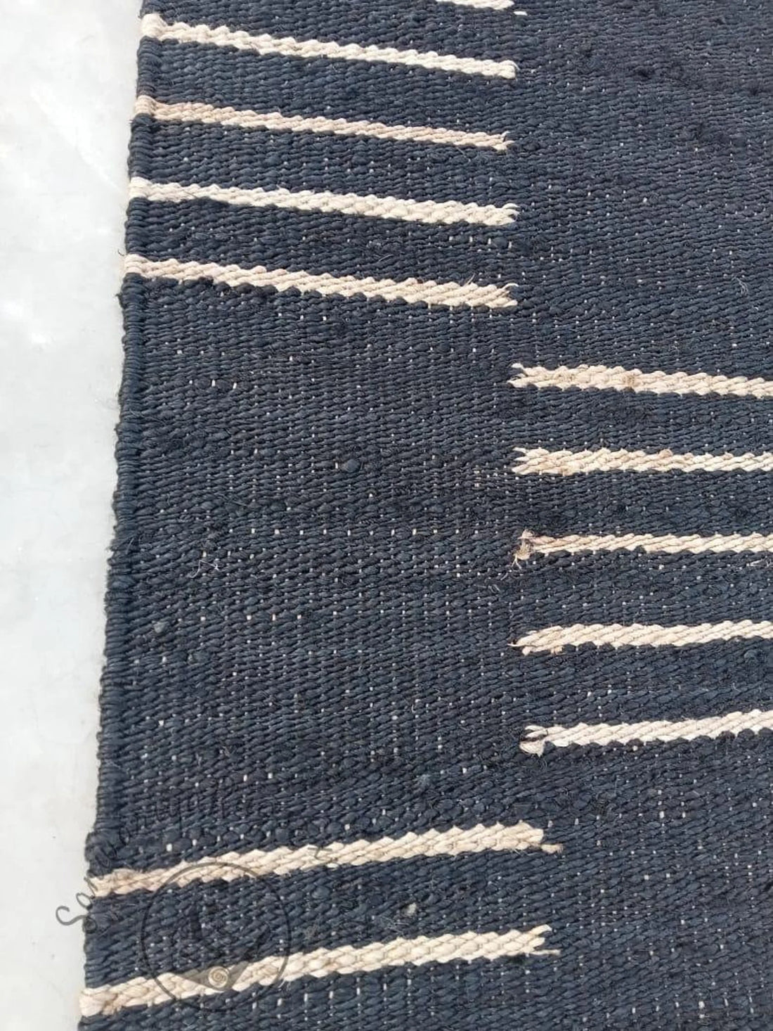 Black & White Line Jute & Hemp Rug – Handwoven Stair, Kitchen & Hallway Runner