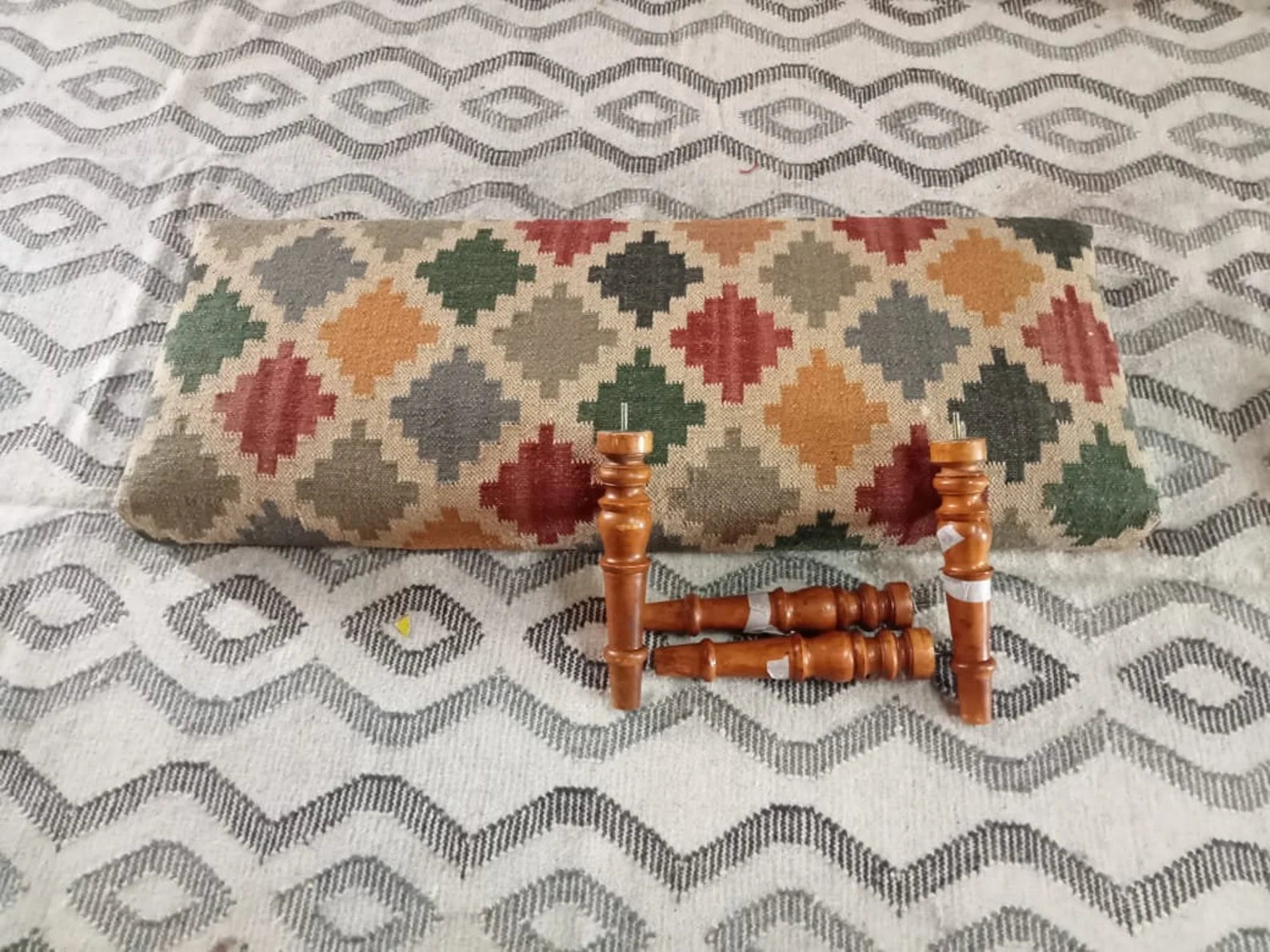 Handmade Kilim Bench – Turkish Rug Upholstered Wooden Seating