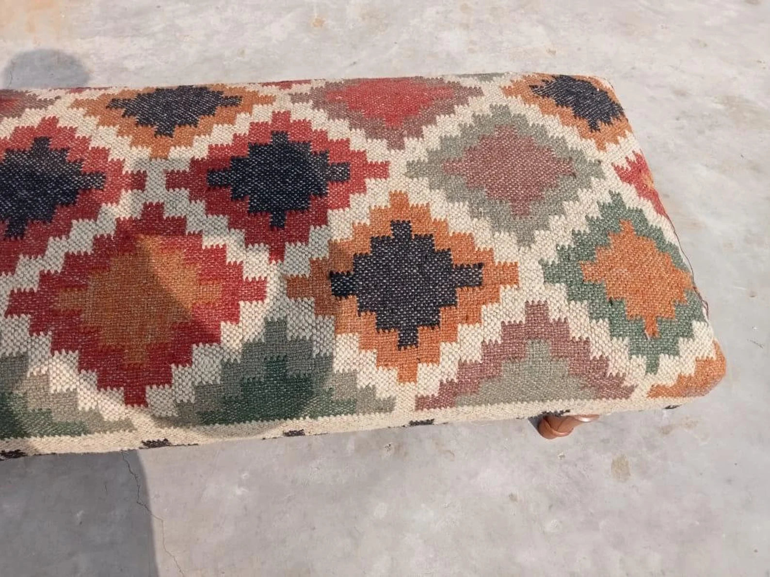 Kilim Bench – Handmade Turkish Rug Upholstered Wooden Ottoman Bench