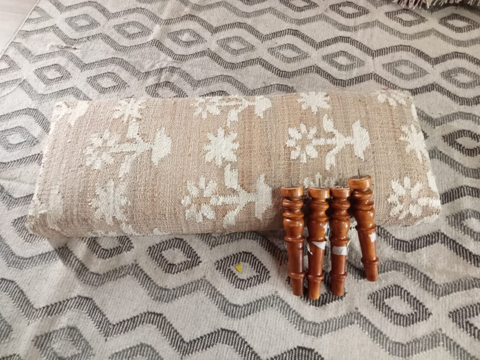 Jute Cotton Wooden Bench – Handmade Upholstered Footstool, Dining & Piano Bench