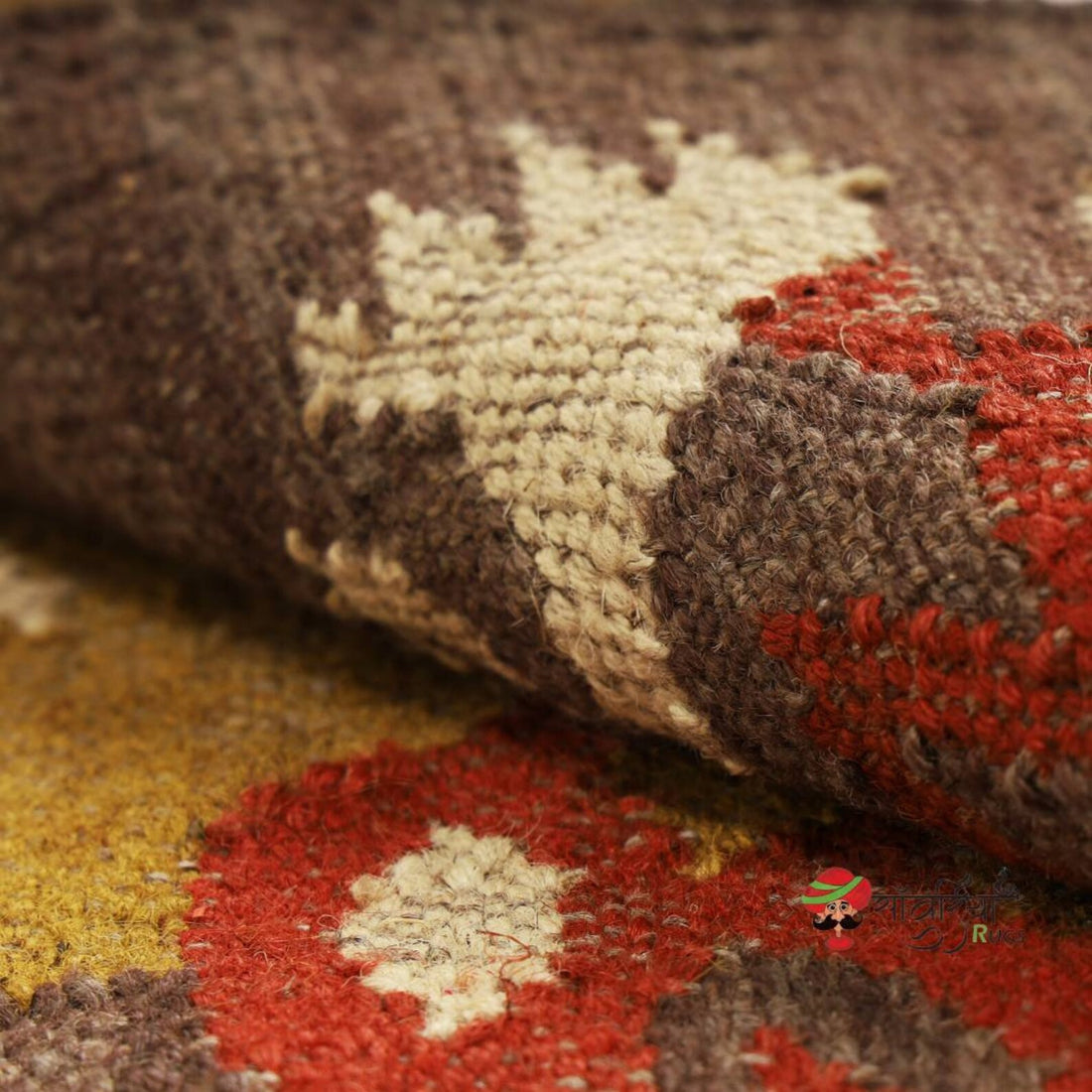 Handwoven Wool Jute Kilim Runner Rug with Traditional Oriental Geometric Motifs