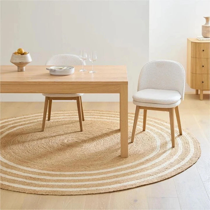 Handmade Braided Round Jute Rug – Natural Beige & White Area Rug for Living Room, Bedroom, or Entryway – Rustic Jute Floor Mat