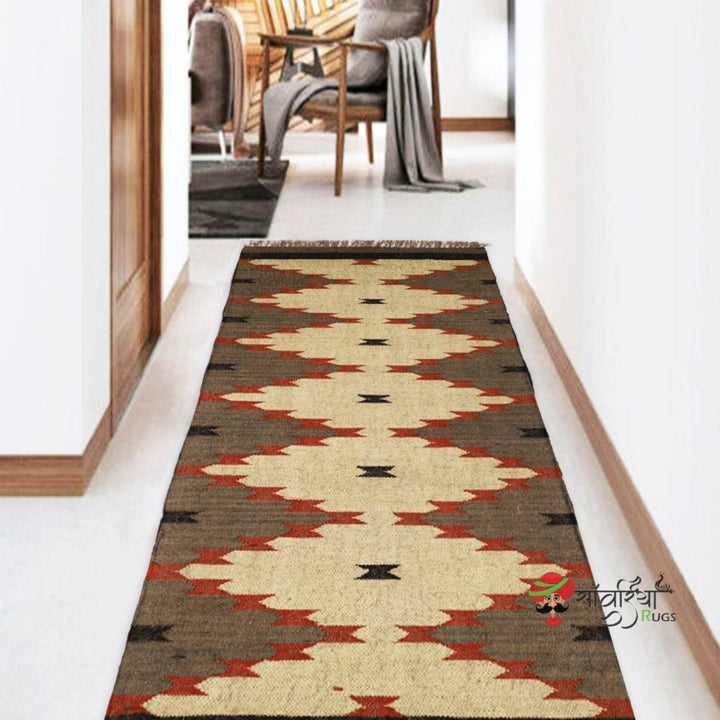 Kilim runner Handwoven Wool Jute Rug Handmade Kilim Dhurrie Rug