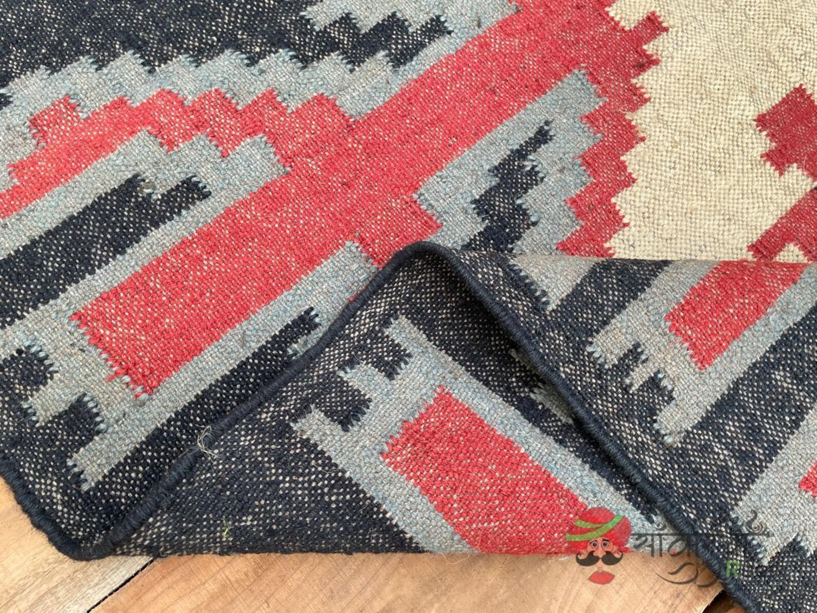 Handwoven Wool Jute Kilim Rug – Traditional Indian Dhurrie