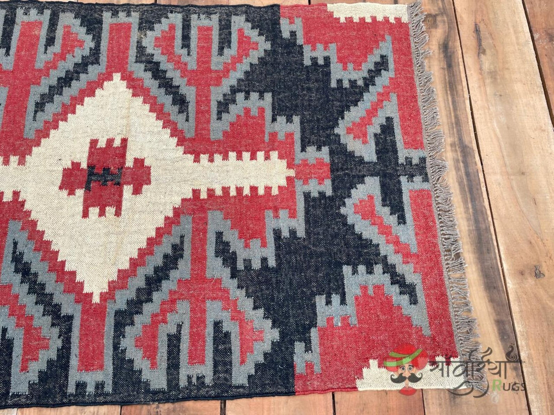 Handwoven Wool Jute Kilim Rug – Traditional Indian Dhurrie
