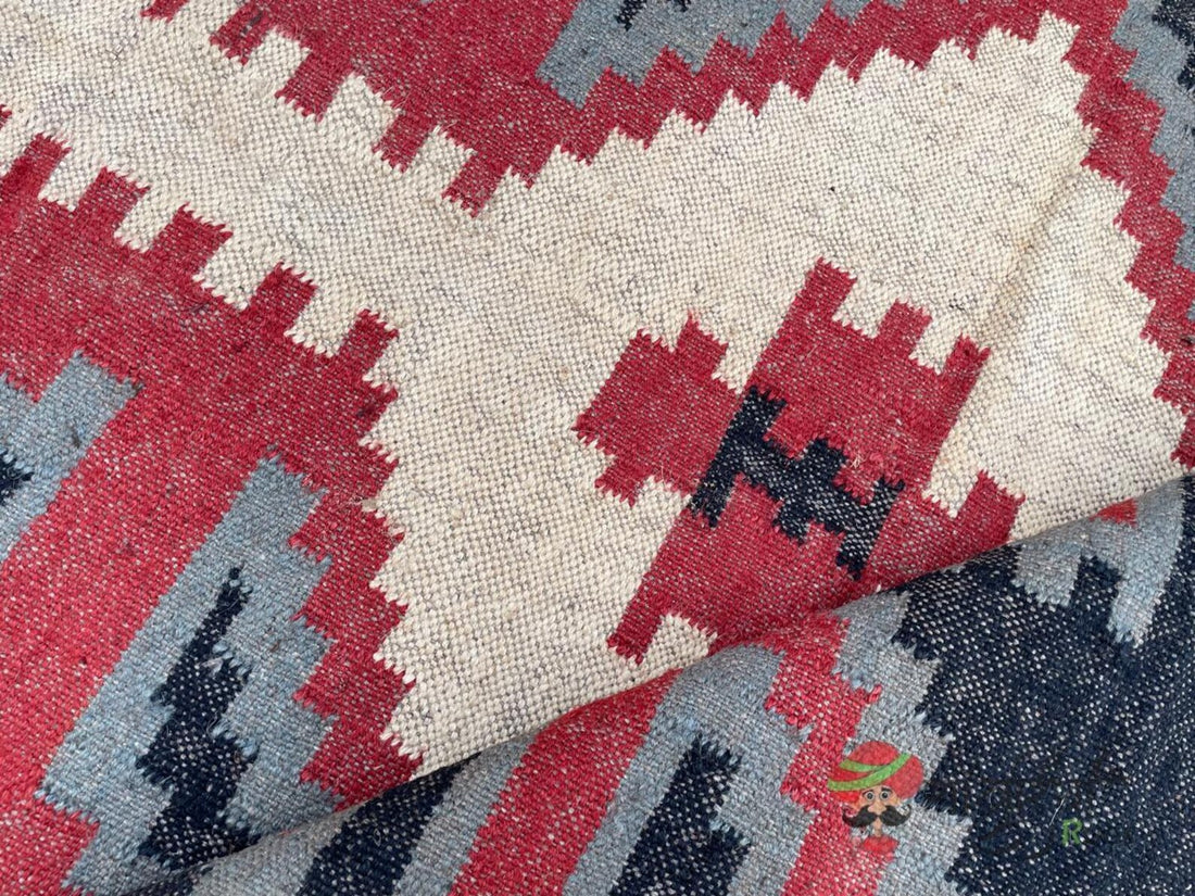 Handwoven Wool Jute Kilim Rug – Traditional Indian Dhurrie