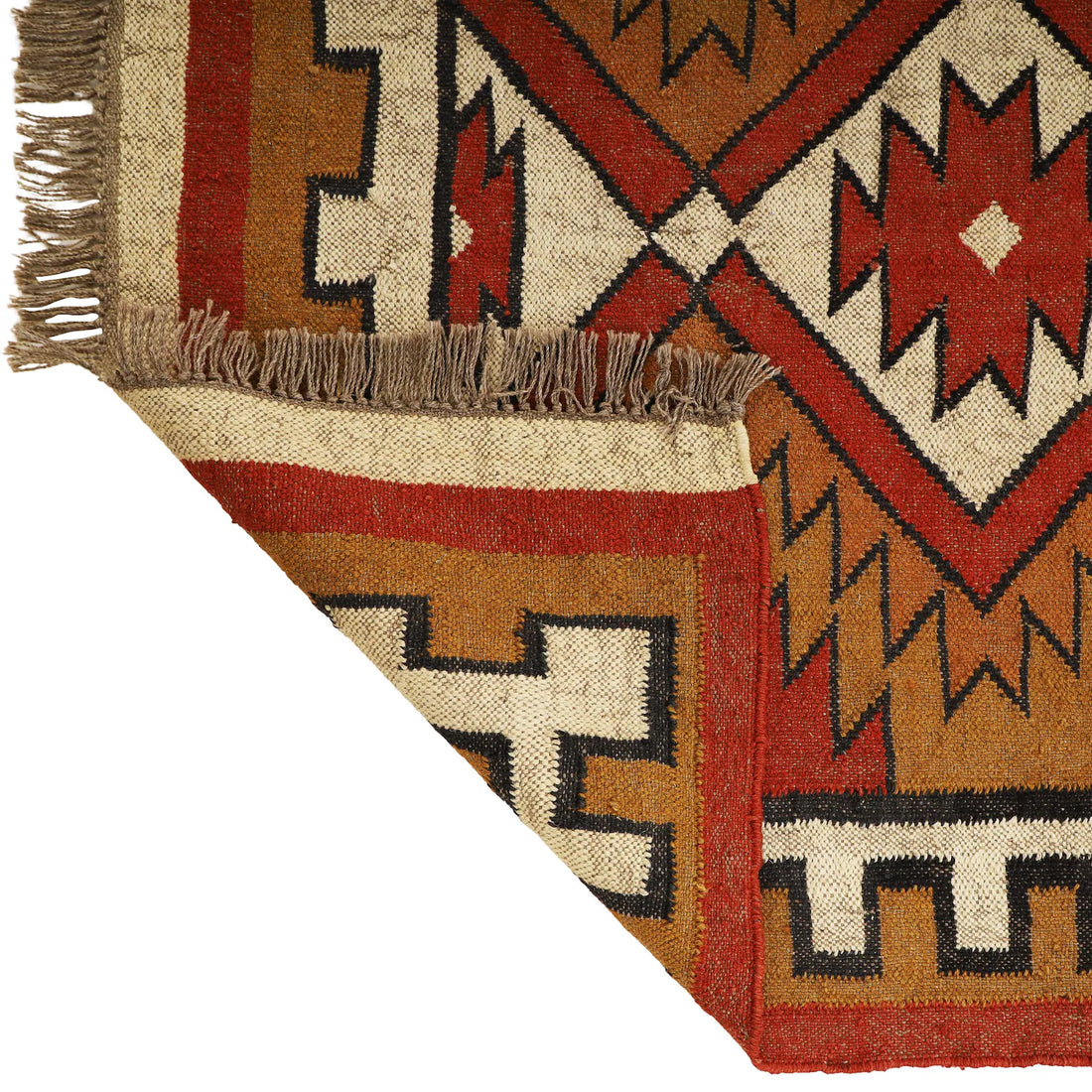 Handmade Wool & Jute Kilim Rug – Traditional Indian Geometric Dhurrie