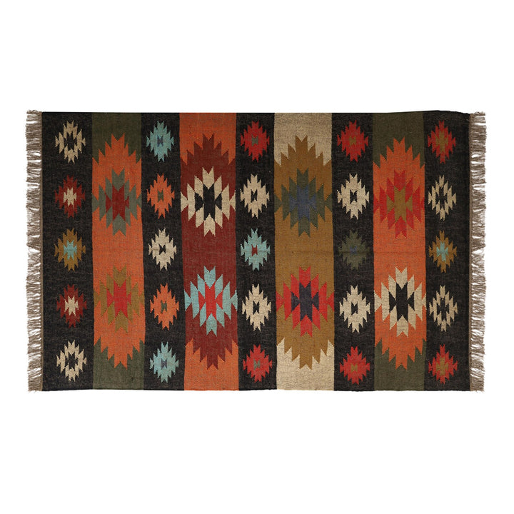 Handmade Wool Jute Kilim Rug Oriental, Traditional Indian, Geometric, Turkish