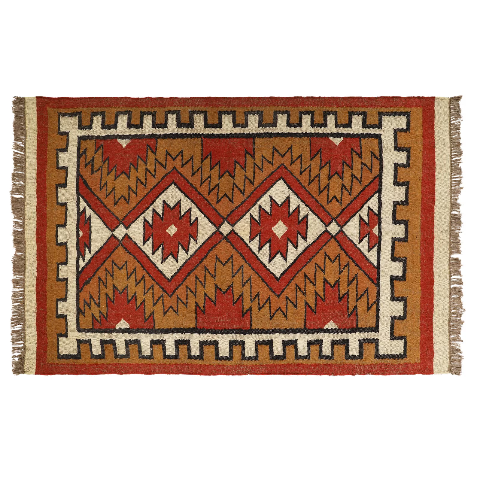 Handmade Wool & Jute Kilim Rug – Traditional Indian Geometric Dhurrie