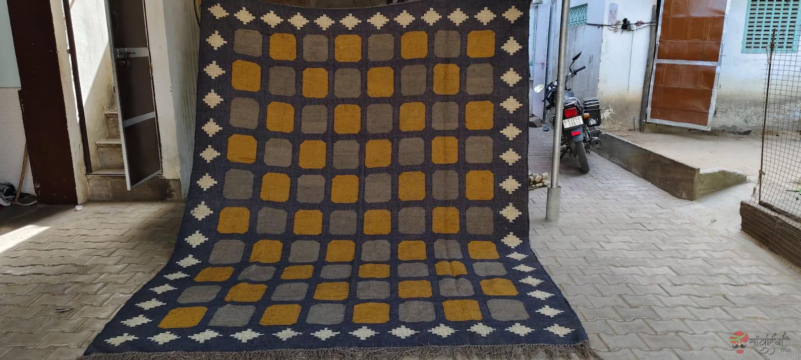 Large Handwoven Wool Jute Kilim Area Rug