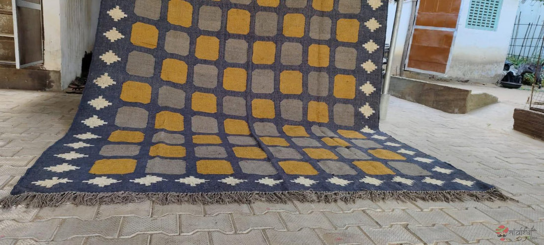 Large Handwoven Wool Jute Kilim Area Rug