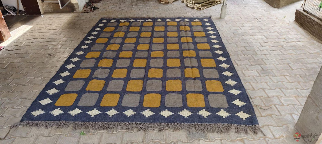Large Handwoven Wool Jute Kilim Area Rug