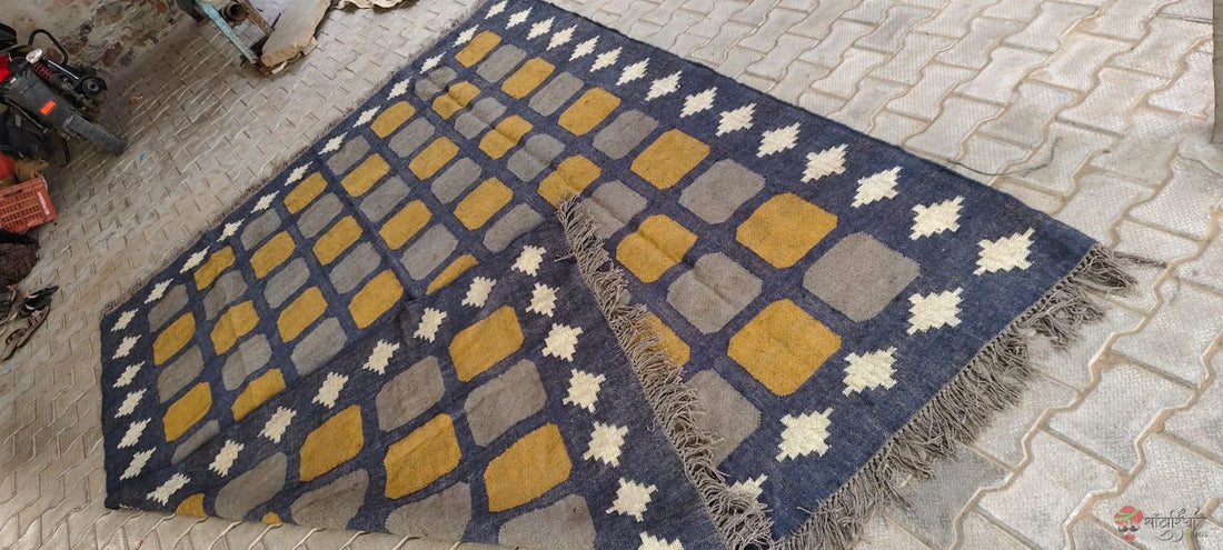 Large Handwoven Wool Jute Kilim Area Rug