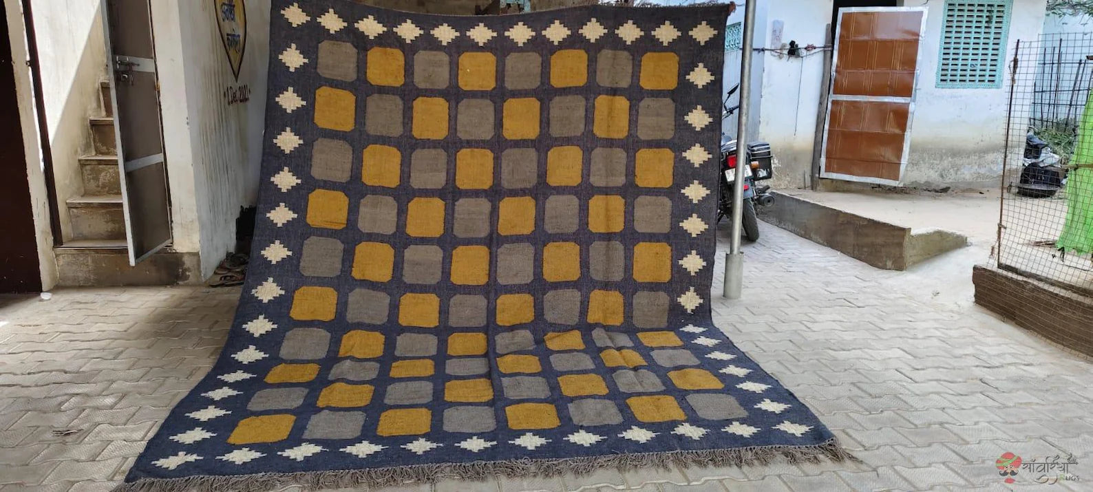 Large Handwoven Wool Jute Kilim Area Rug