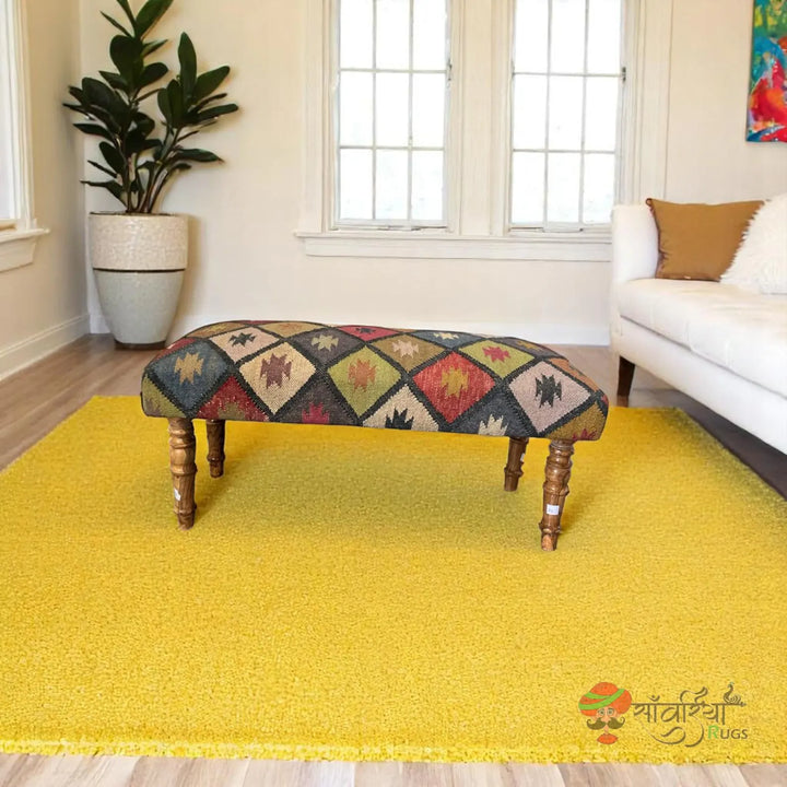 Kilim Ottoman Bench – Handmade Turkish Wood Rug Seat for Dining & Piano