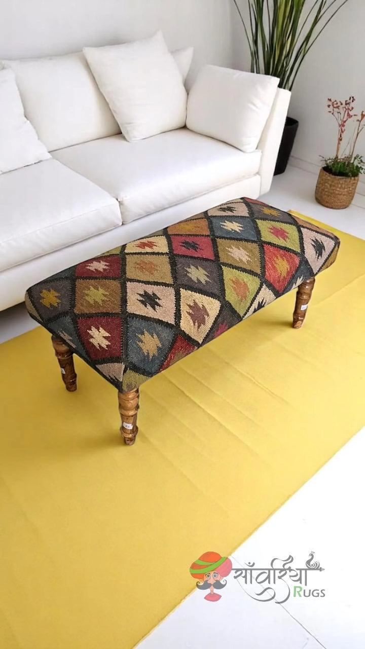 Handmade Kilim Rug Bench – Farmhouse Dining & Piano Sitting Bench