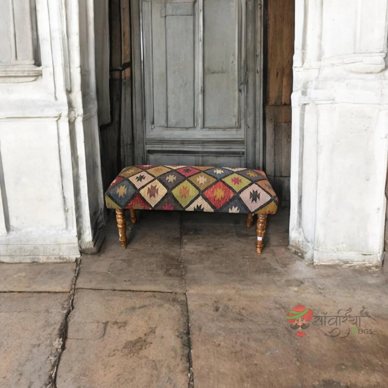 Handmade Kilim Rug Bench – Farmhouse Dining & Piano Sitting Bench
