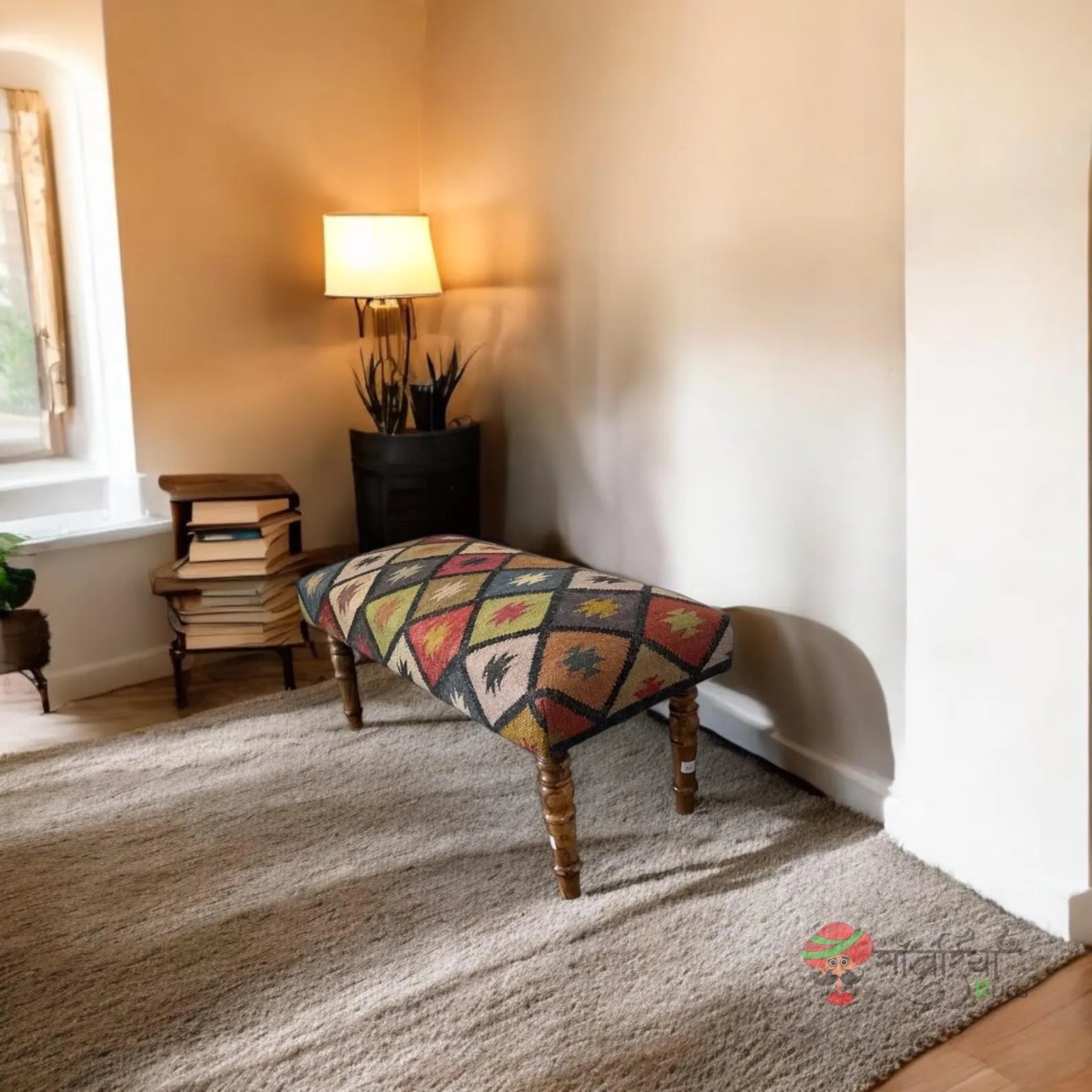 Handmade Kilim Rug Bench – Farmhouse Dining & Piano Sitting Bench