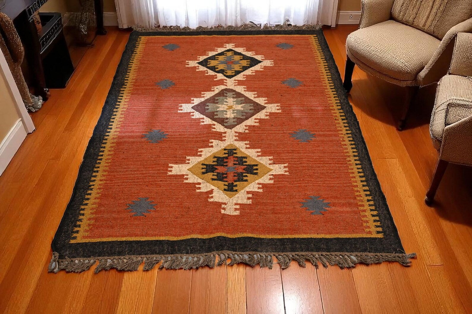 Handwoven Wool & Jute Kilim Rug – Traditional Indian Dhurrie Floor Decor by Sanwariya Rugs Export