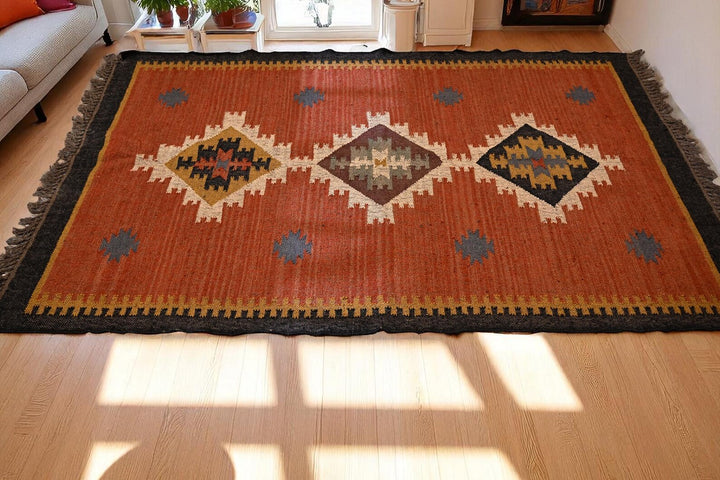 Handwoven Wool & Jute Kilim Rug – Traditional Indian Dhurrie Floor Decor by Sanwariya Rugs Export