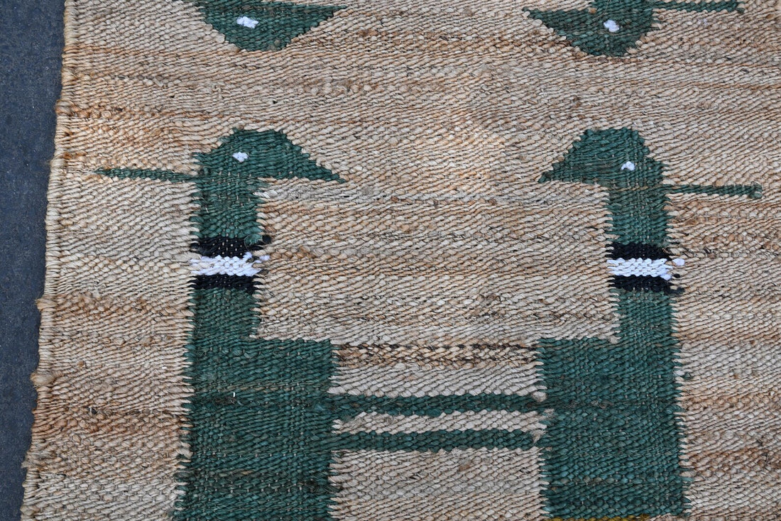 Animal Print Jute Runner Rug – Natural Vintage Hemp Floor Runner