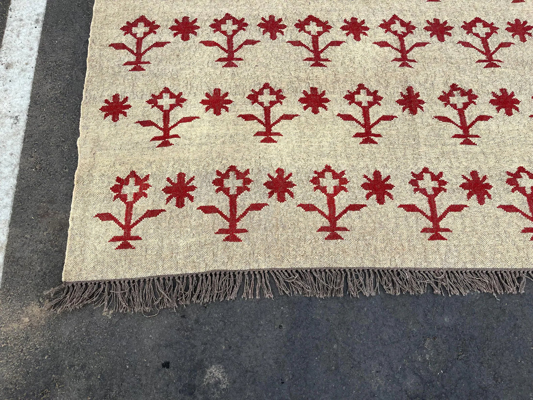 Handwoven Kilim Rug Wool Jute Dhurrie – Vibrant Bohemian Tribal Area Carpet