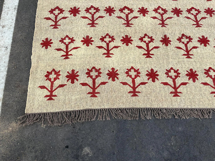 Handwoven Kilim Rug Wool Jute Dhurrie – Vibrant Bohemian Tribal Area Carpet