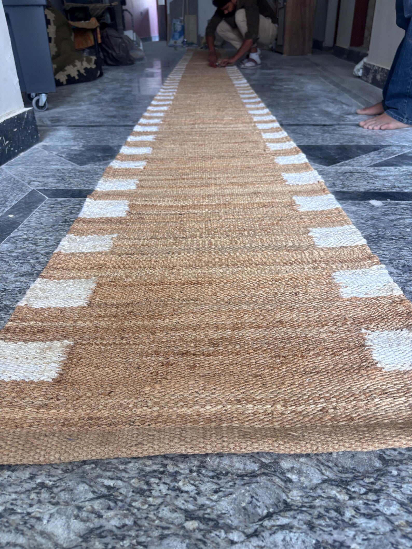 Natural White Hemp Jute Runner Rug – Handmade Hallway & Entryway Runner