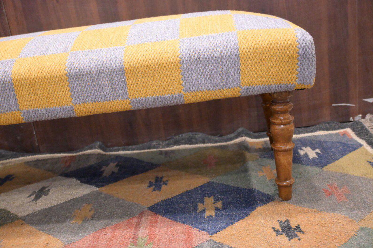 Handmade Kilim Bench – Wool Jute Entryway Ottoman & Piano Sitting Bench