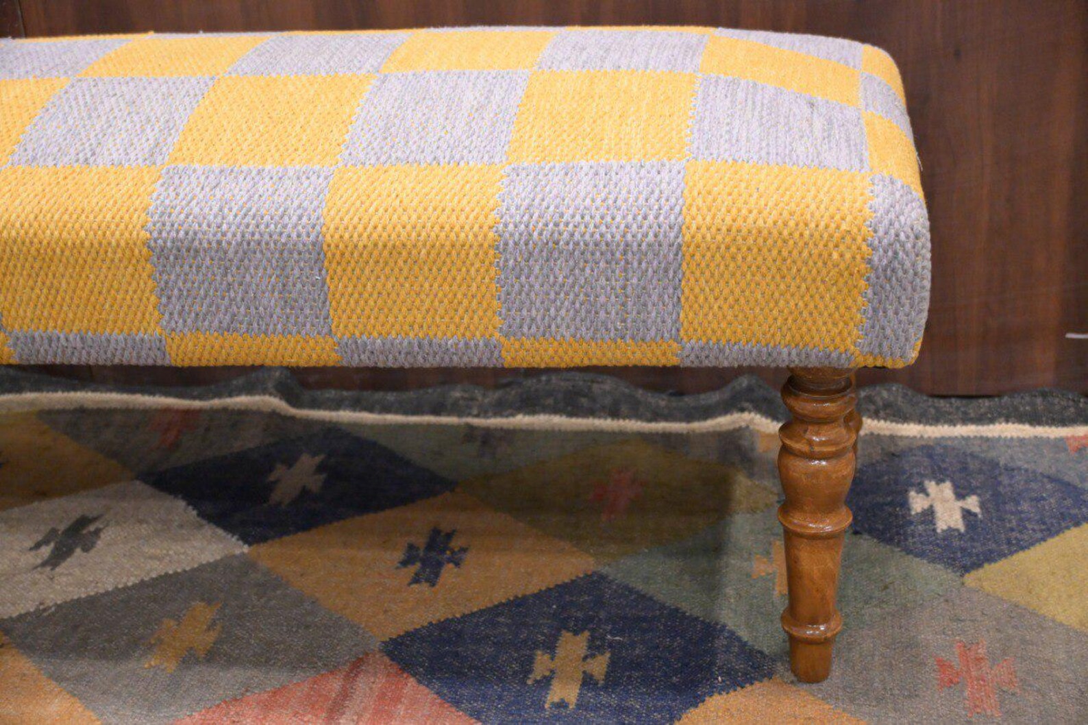 Handmade Kilim Bench – Wool Jute Entryway Ottoman & Piano Sitting Bench