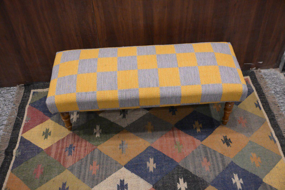 Handmade Kilim Bench – Wool Jute Entryway Ottoman & Piano Sitting Bench