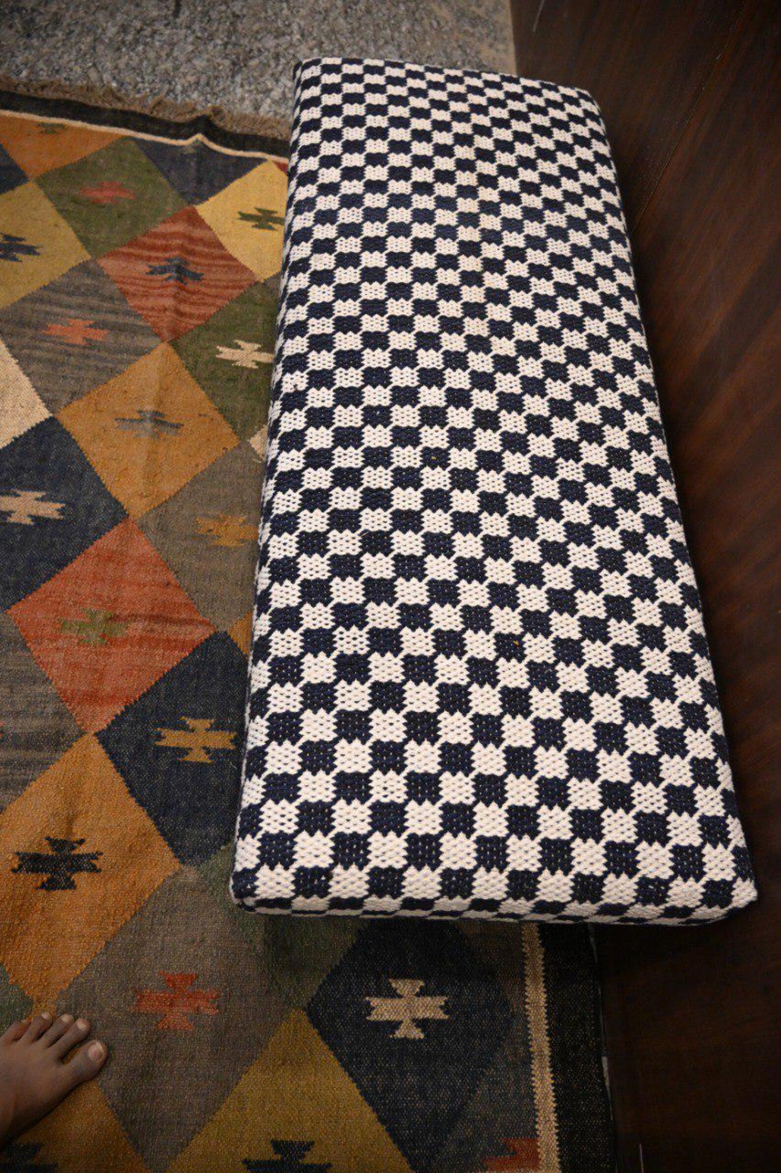 Handmade Cotton Piano Bench Ottoman with Storage – Entryway Seating & Rug Accent