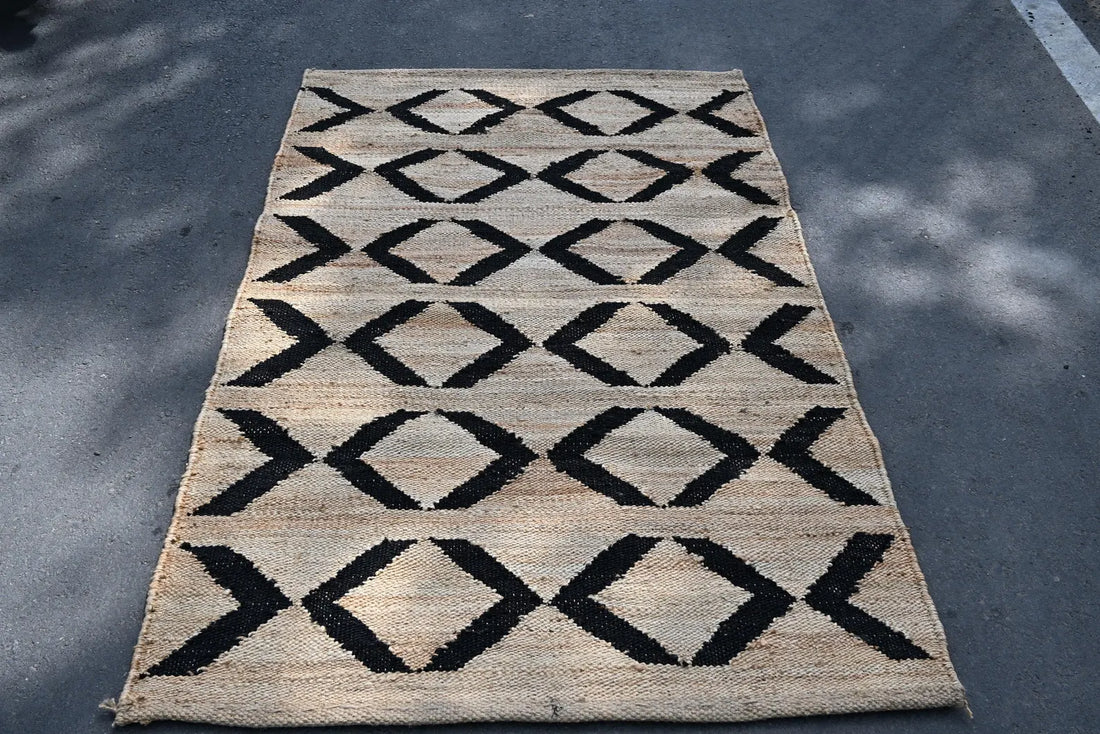 Handmade Hemp & Jute Black Cross Rug | Large Area & Runner Rug for Modern Home Decor