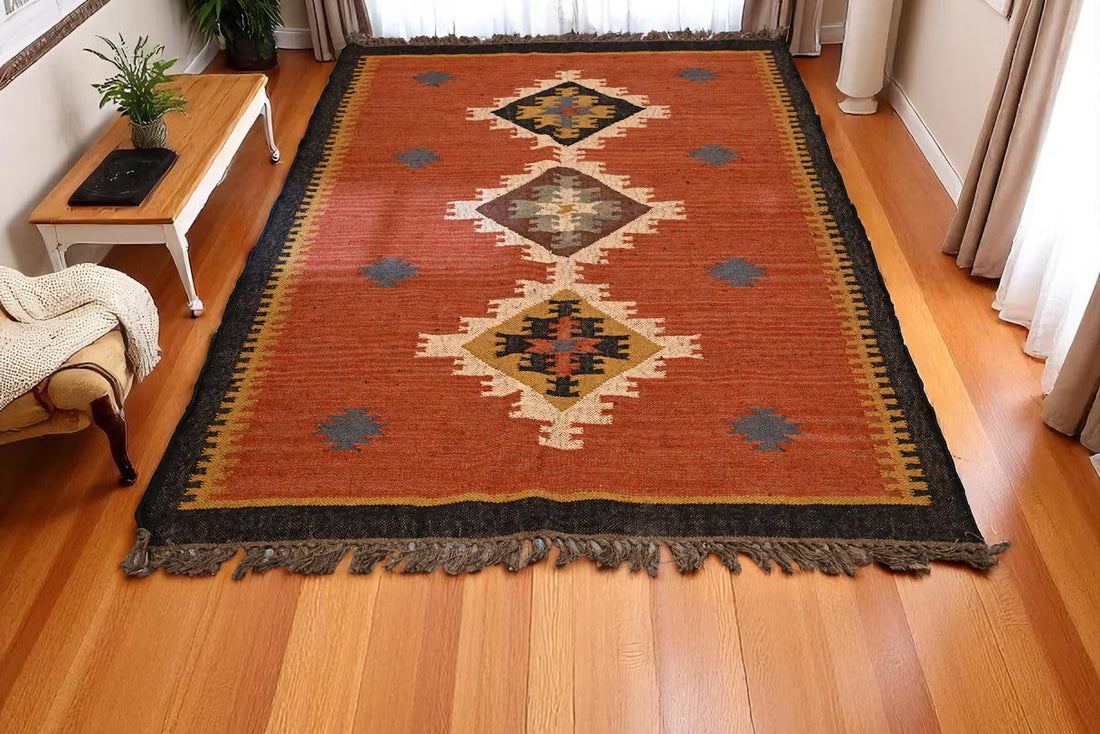 Handwoven Wool & Jute Kilim Rug – Traditional Indian Dhurrie Floor Decor by Sanwariya Rugs Export