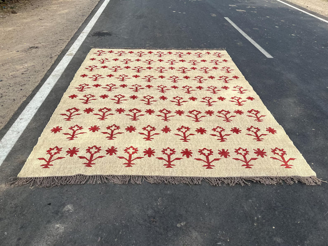 Handwoven Kilim Rug Wool Jute Dhurrie – Vibrant Bohemian Tribal Area Carpet