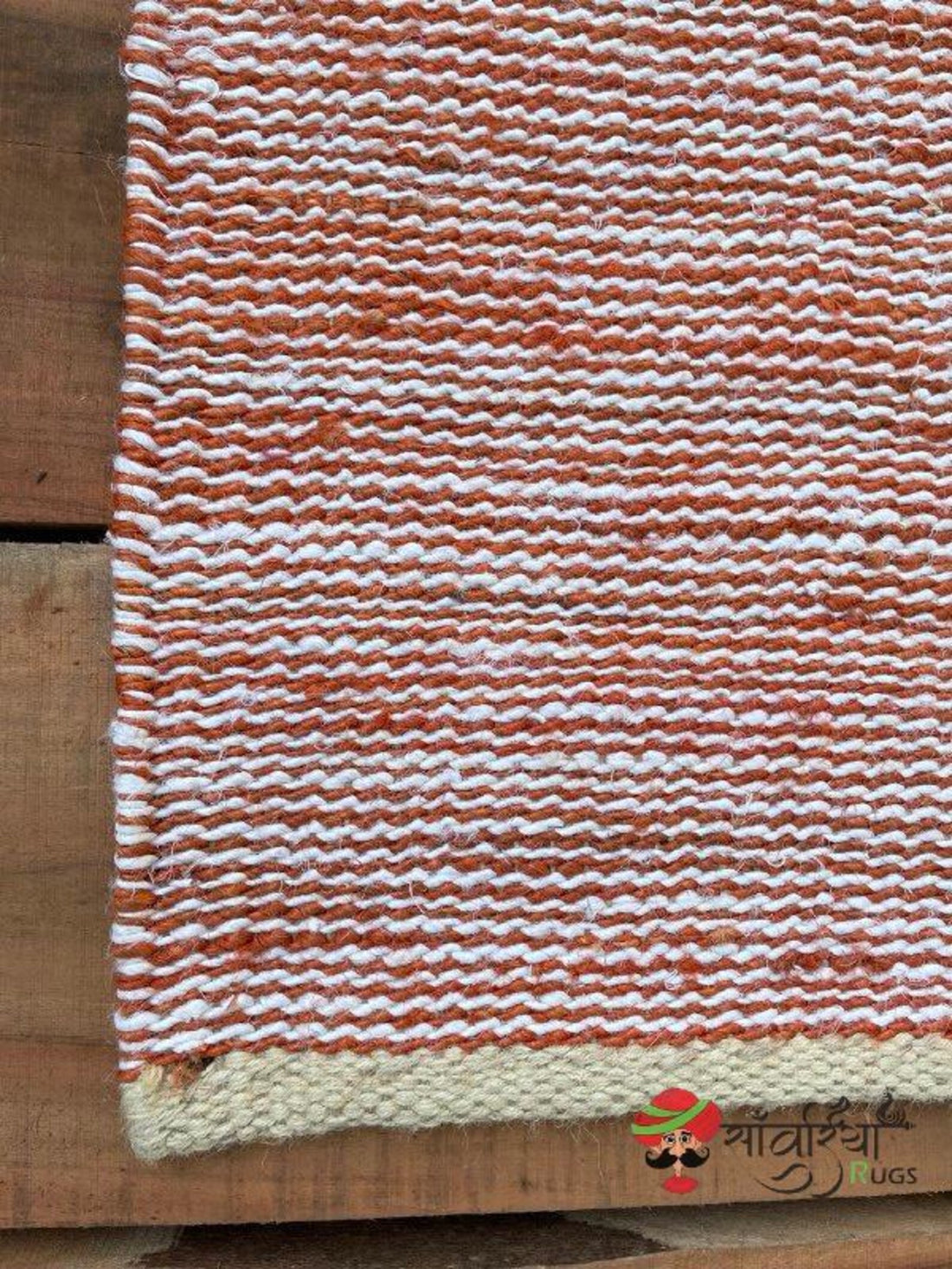 Hand Loomed Natural Hemp Jute Runner Rug with Orange White Pattern
