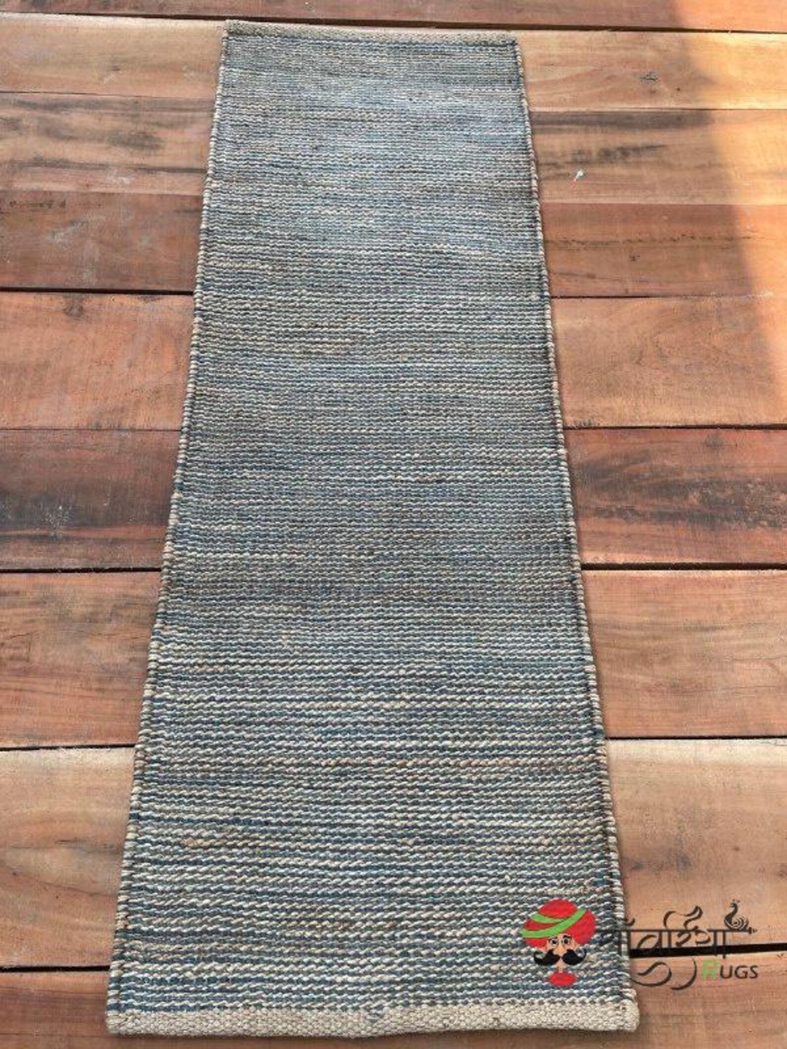 Hand Loomed Neutral Grey Jute Runner Rug in Natural Fibers