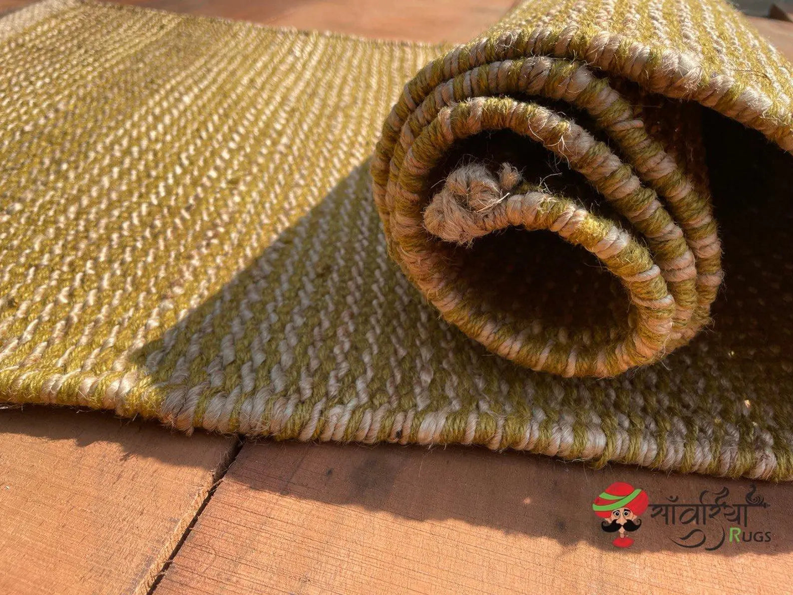 Handwoven Yellow Jute Hemp Runner Rug in Natural Fiber