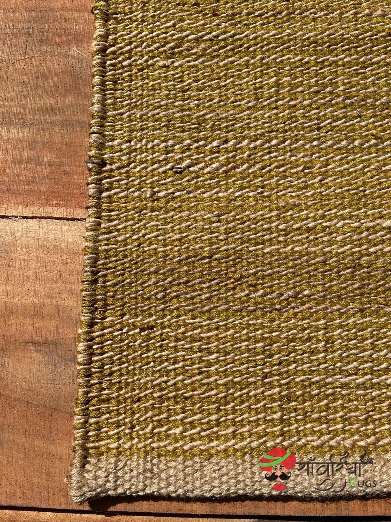 Handwoven Yellow Jute Hemp Runner Rug in Natural Fiber