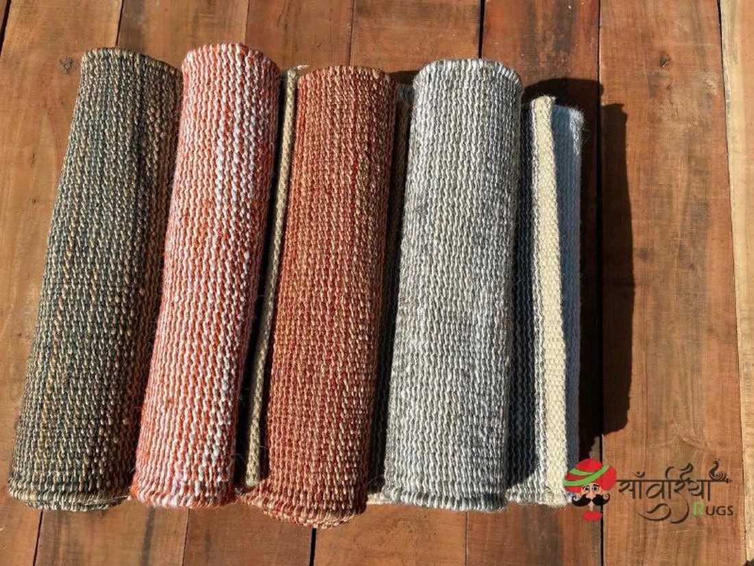 Handwoven Yellow Jute Hemp Runner Rug in Natural Fiber
