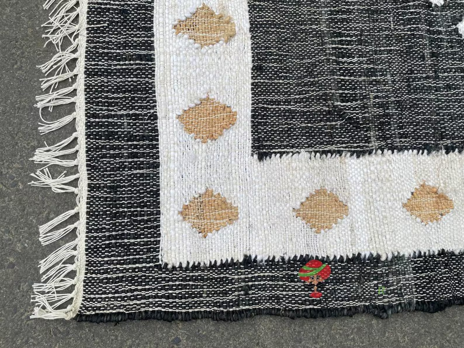 Handmade Jute Cotton Rug – Black & White Geometric Boho Area Rug for Living Room, Bedroom & Entryway