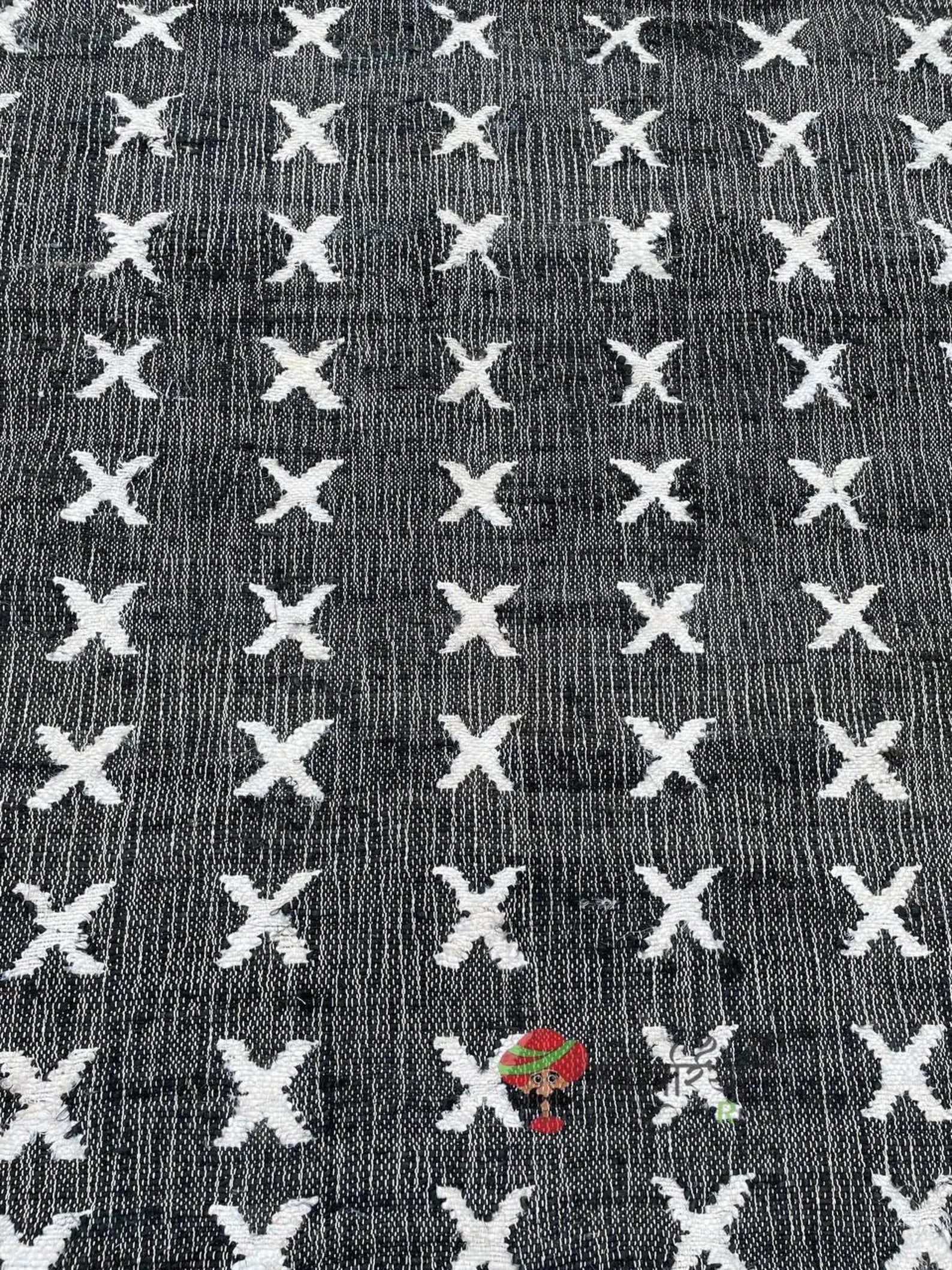 Handmade Jute Cotton Rug | Bohemian Natural Area Rug | Geometric Black & White Cross Pattern for Living Room, Bedroom & Entryway | Sanwariya Rugs